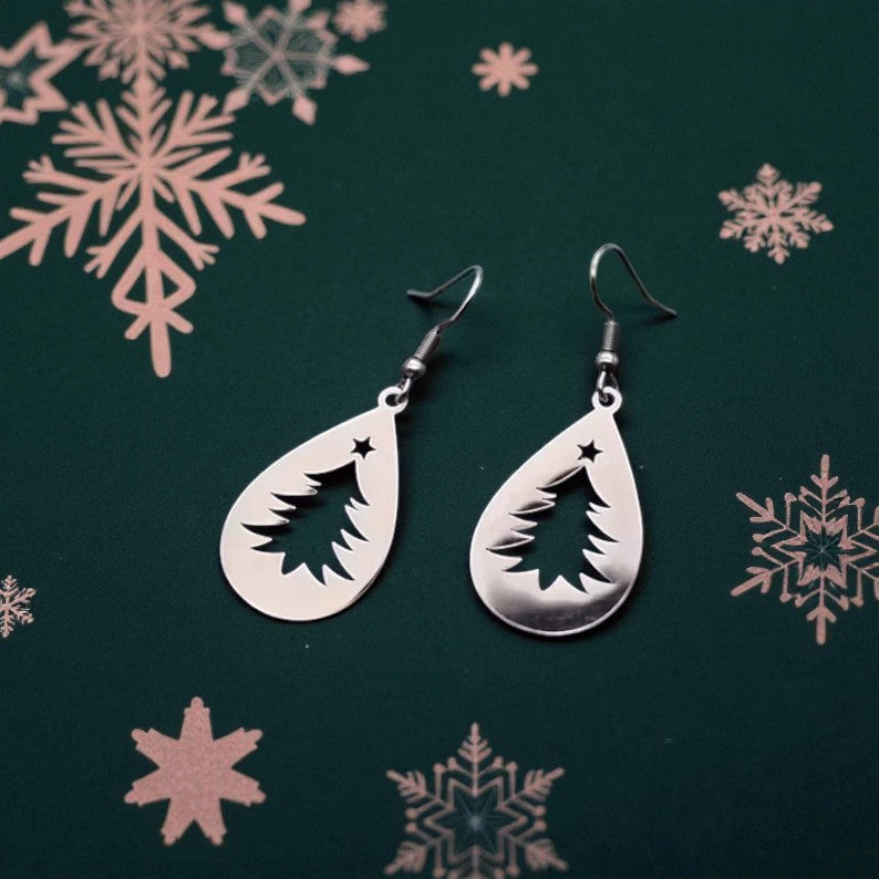 Christmas Tree Drop earrings - Silver