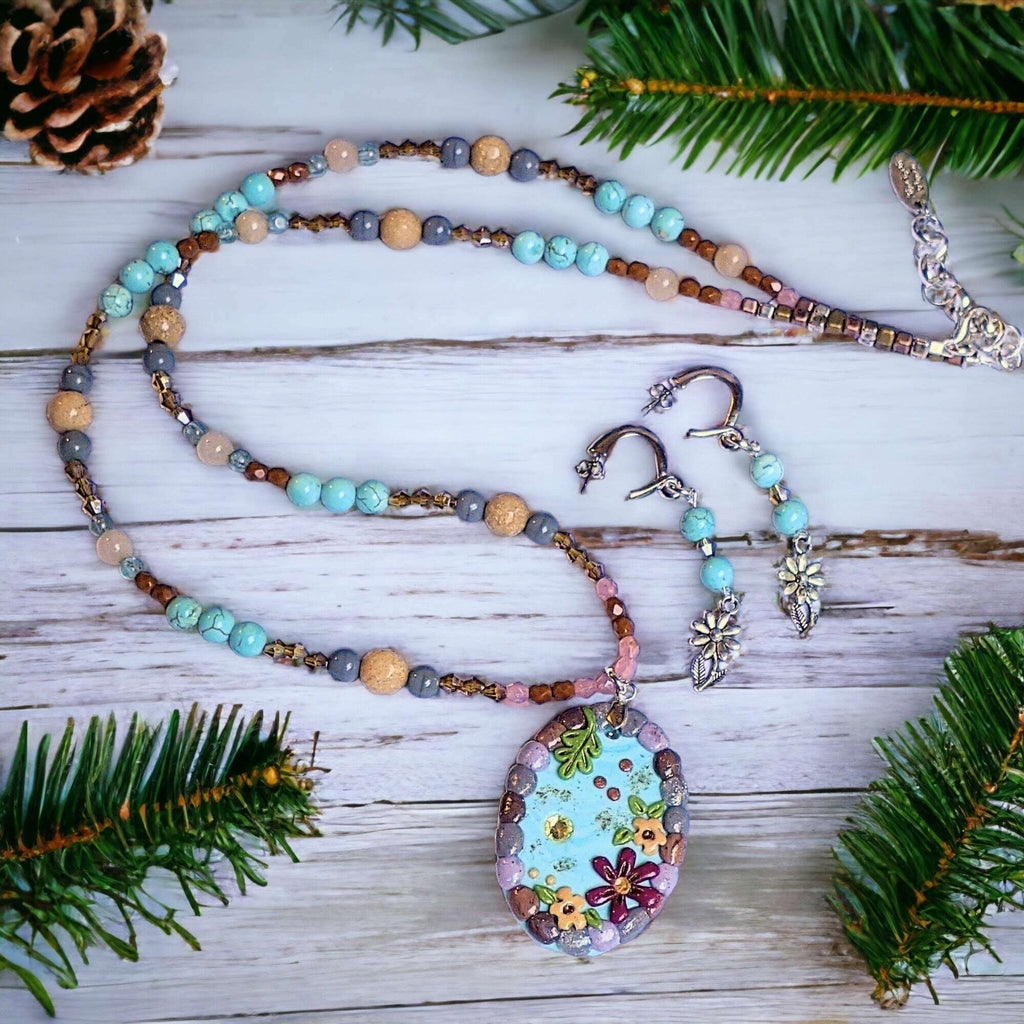 Cobblestone Pond Beaded Necklace / Earring Set, 22 inch