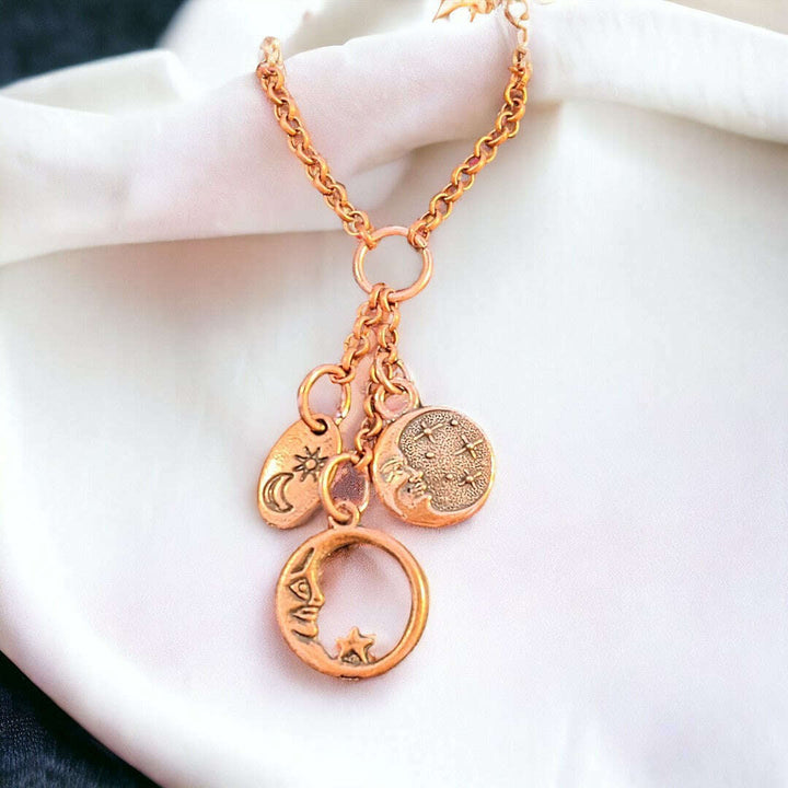Crescent Moon Copper Charm Keeper Necklace, 18-24 inch