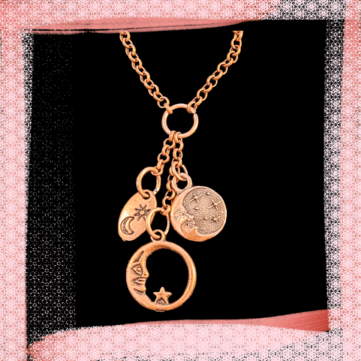 Crescent Moon Copper Charm Keeper Necklace, 18-24 inch