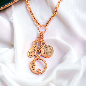 Crescent Moon Copper Charm Keeper Necklace, 18-24 inch