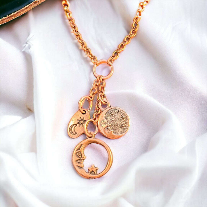 Crescent Moon Copper Charm Keeper Necklace, 18-24 inch