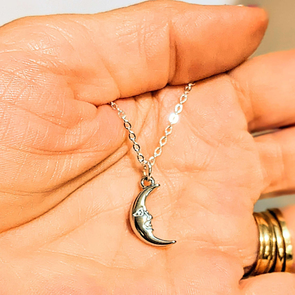 Crescent Moon Face Anklet -Silver