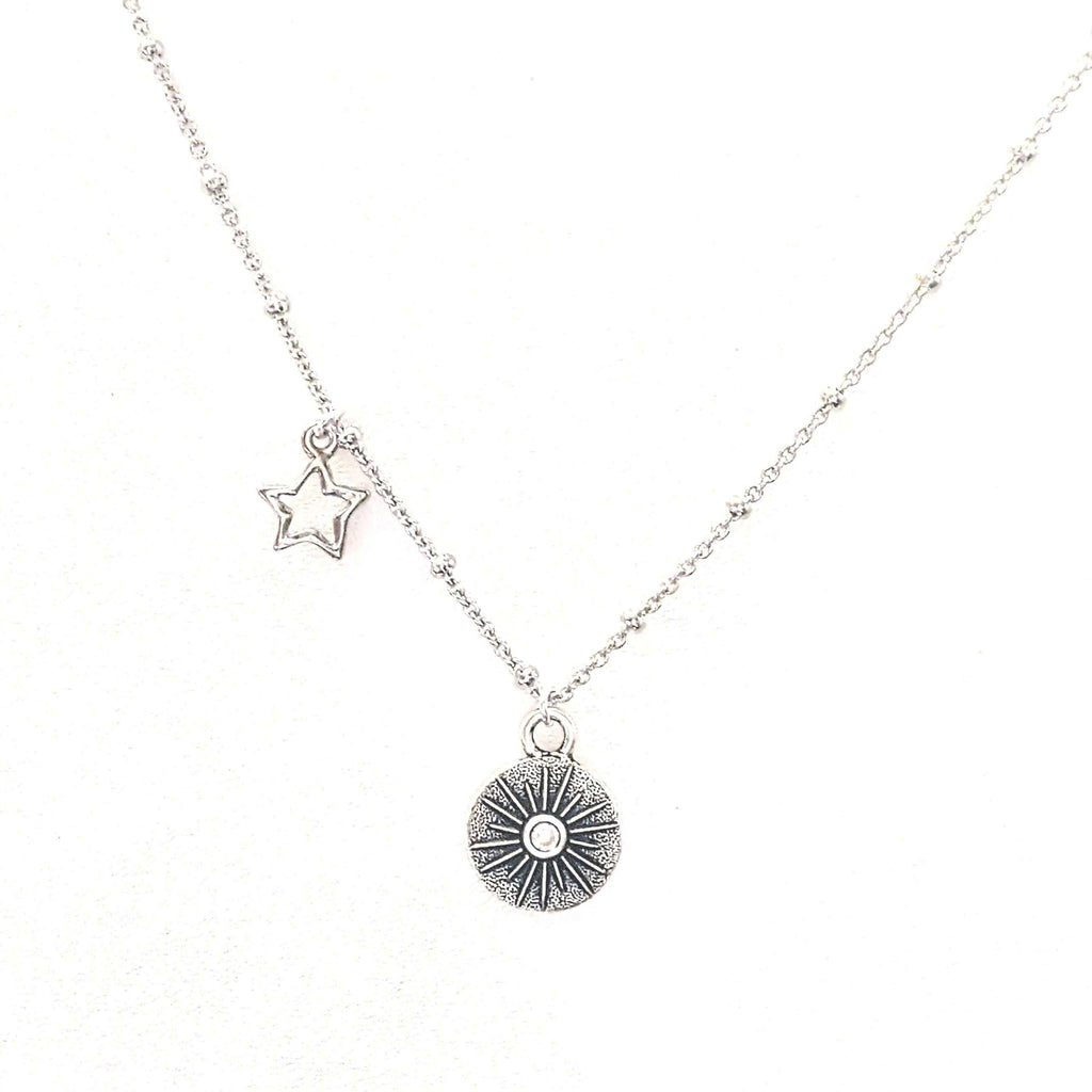 Crescent Moon Face/Cz Star Reversible Necklace