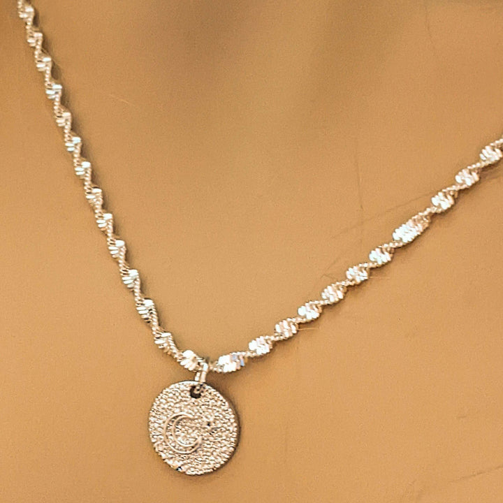 Crescent Moon Star Sterling Silver charm necklace and Earring set
