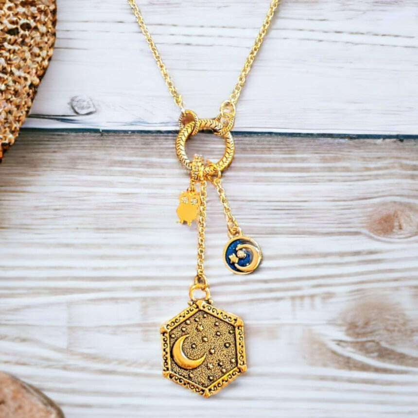Crescent Moon Sun Charm Keeper Necklace, 18 - 24 inches