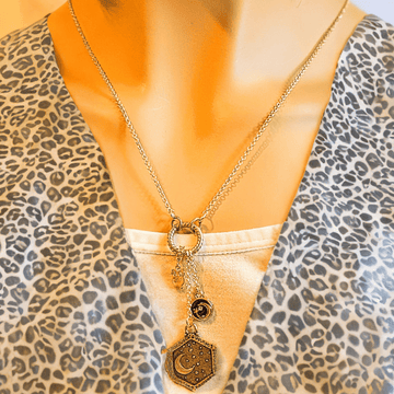 Crescent Moon Sun Charm Keeper Necklace, 18 - 24 inches