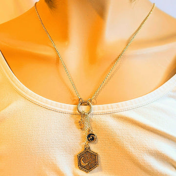 Crescent Moon Sun Charm Keeper Necklace, 18 - 24 inches