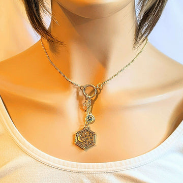 Crescent Moon Sun Charm Keeper Necklace, 18 - 24 inches