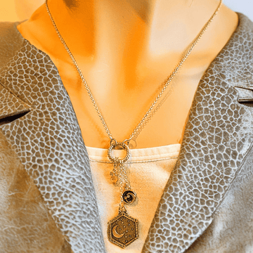 Crescent Moon Sun Charm Keeper Necklace, 18 - 24 inches