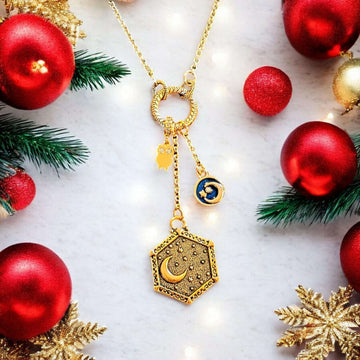 Crescent Moon Sun Charm Keeper Necklace, 18 - 24 inches