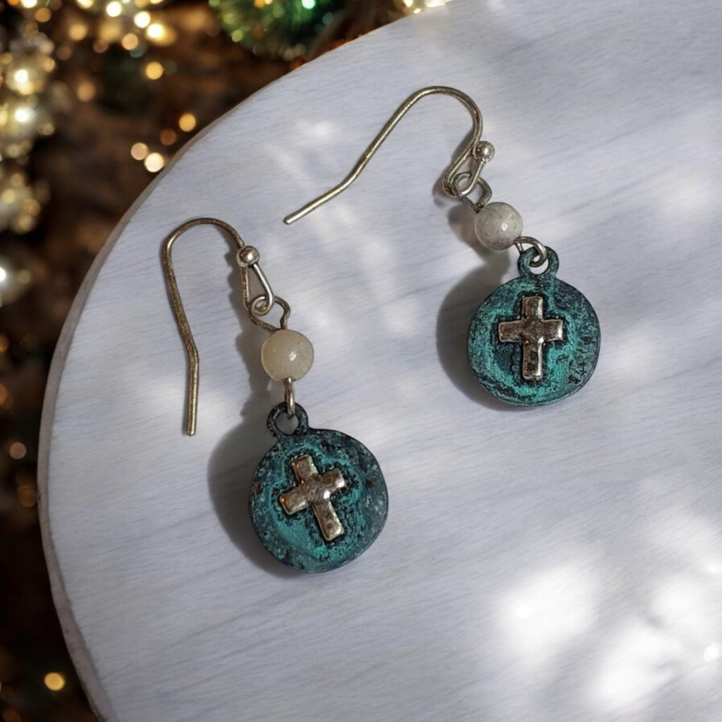 Cross Beaded Dangle Earrings