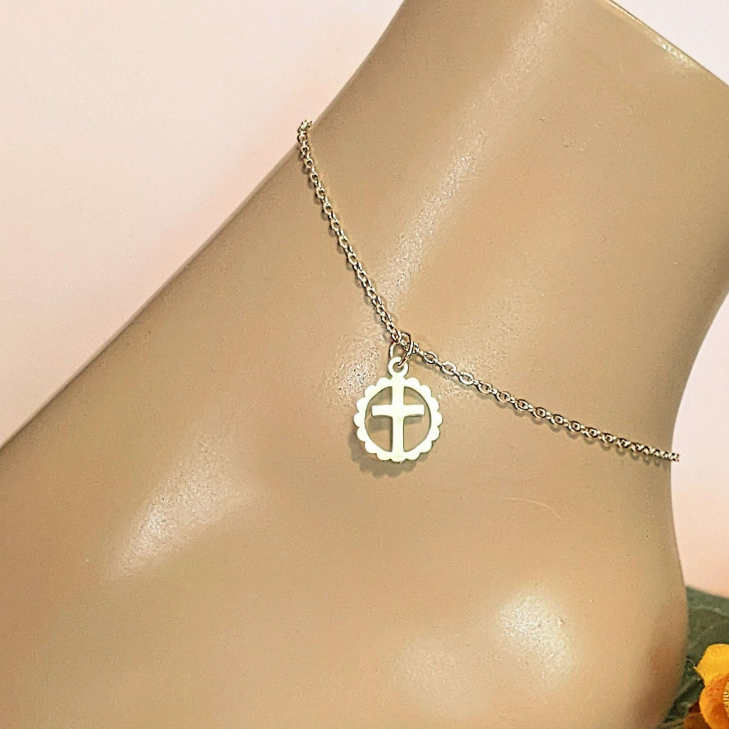 Cross Circle Anklet - Silver