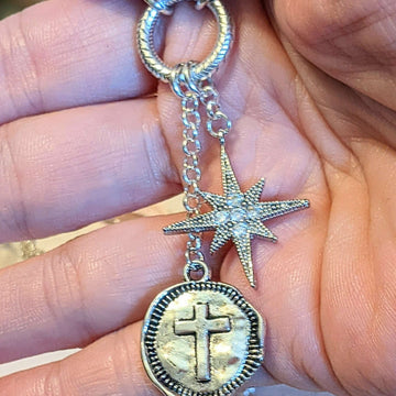 Cross North Star Charm Keeper Necklace - 18-24 inch