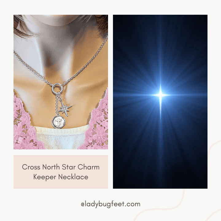 Cross North Star Charm Keeper Necklace - 18-24 inch