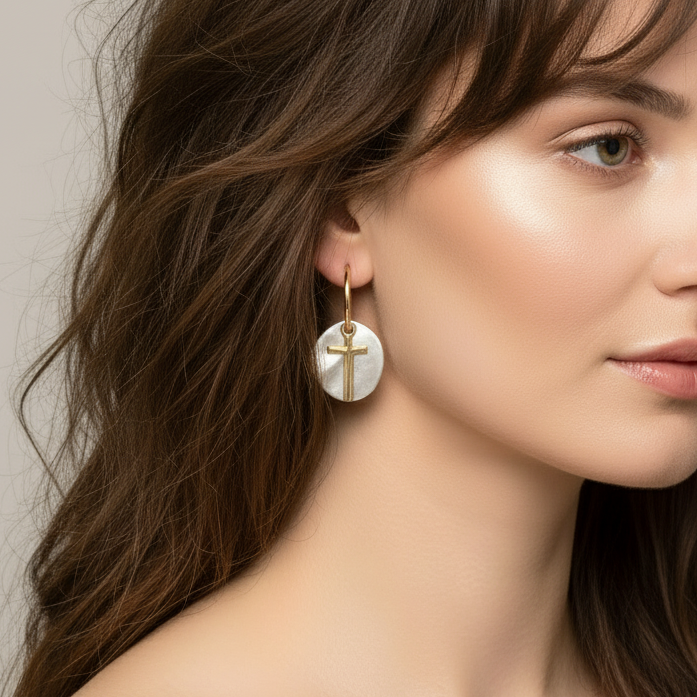 Cross Two-Tone Dangle Earrings