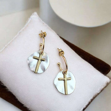 Cross Two-Tone Dangle Earrings