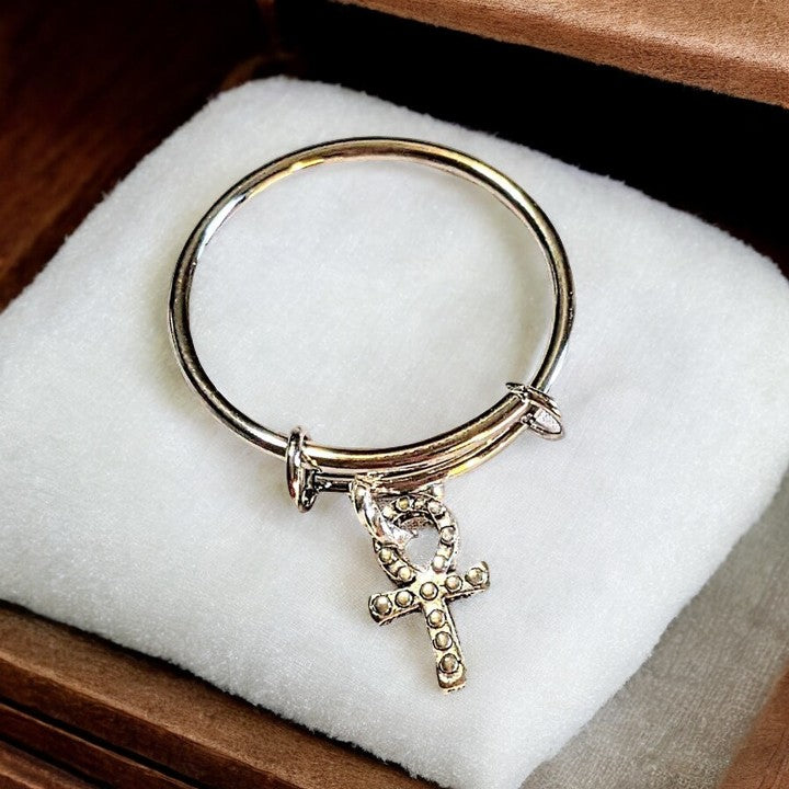 Ankh Cross Expandable Charm Ring