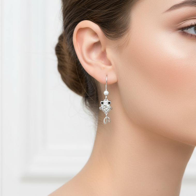 CZ Diamond Koi Fish Sterling Silver dangle earrings