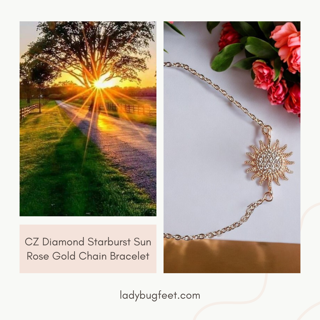CZ Diamond Starburst Sun Rose Gold Chain Bracelet