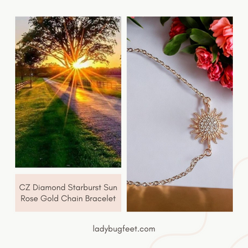 CZ Diamond Starburst Sun Rose Gold Chain Bracelet