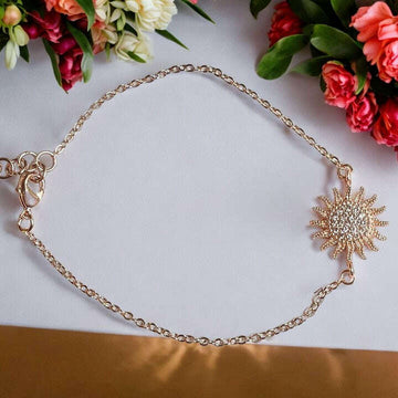 CZ Diamond Starburst Sun Rose Gold Chain Bracelet