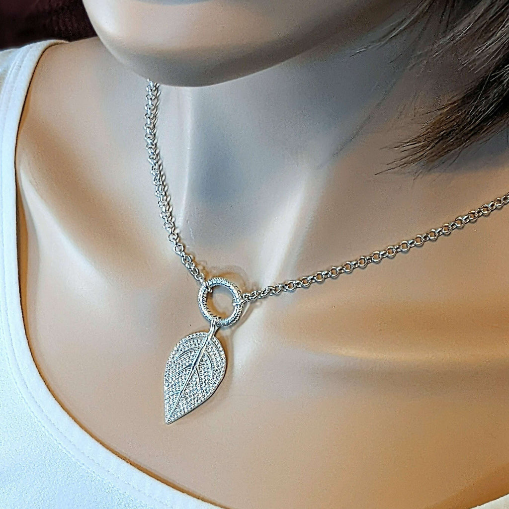CZ Leaf charm necklace - 18-24 inch
