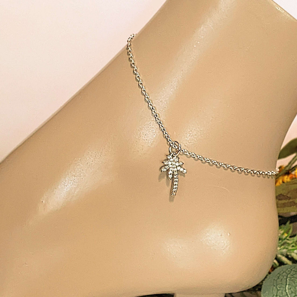 CZ Palm Tree Anklet - Silver