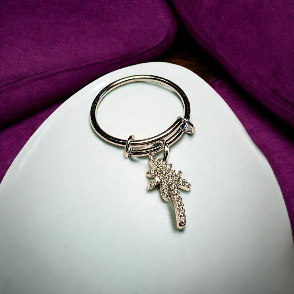 CZ Palm Tree Expandable Charm Ring