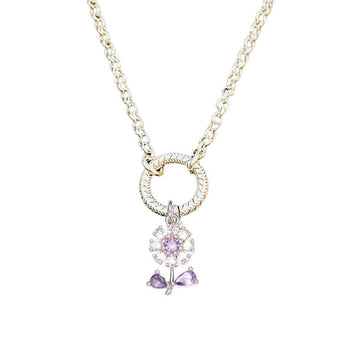 CZ Purple Flower charm necklace - 18-24 inch