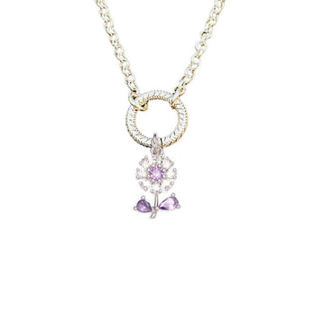 CZ Purple Flower charm necklace - 18-24 inch