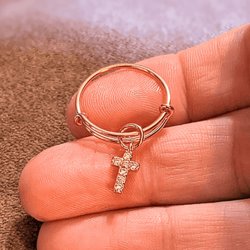 CZ Rose Gold Cross Ring 5-7