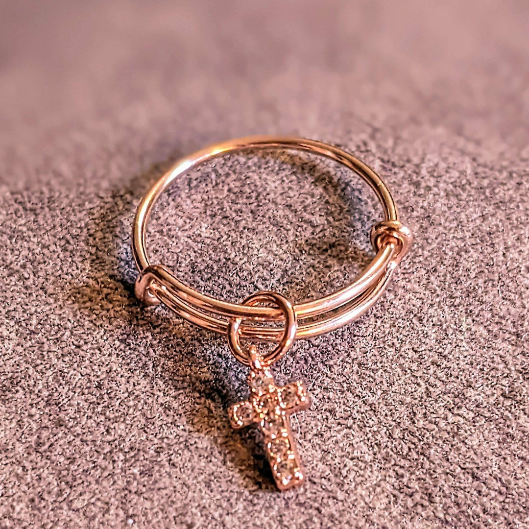 CZ Rose Gold Cross Ring 5-7