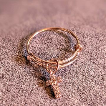 CZ Rose Gold Cross Ring 5-7