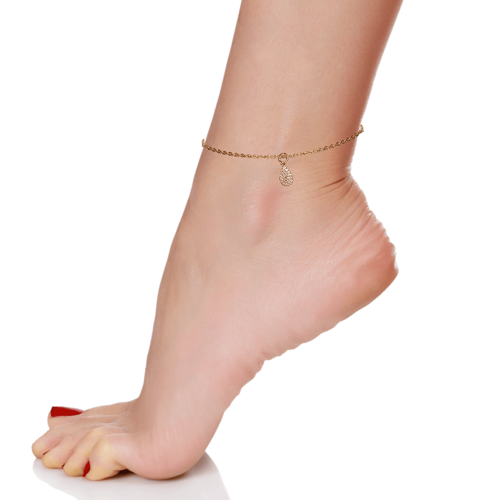 CZ Tear Drop Anklet - Gold
