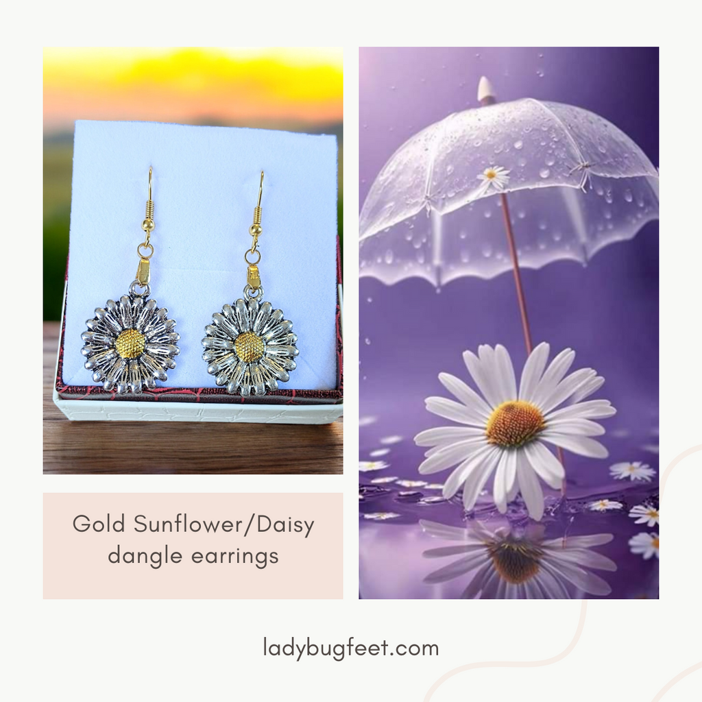 Gold Sunflower/Daisy dangle earrings