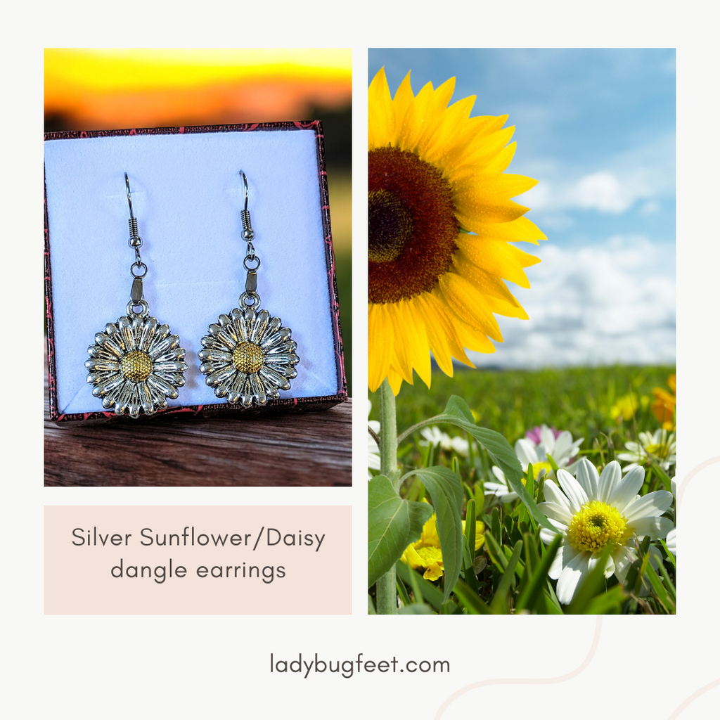 Silver Sunflower/Daisy dangle earrings