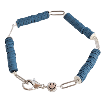 Dark Blue Smiley Stainless Steel Paperclip Chain Bracelet
