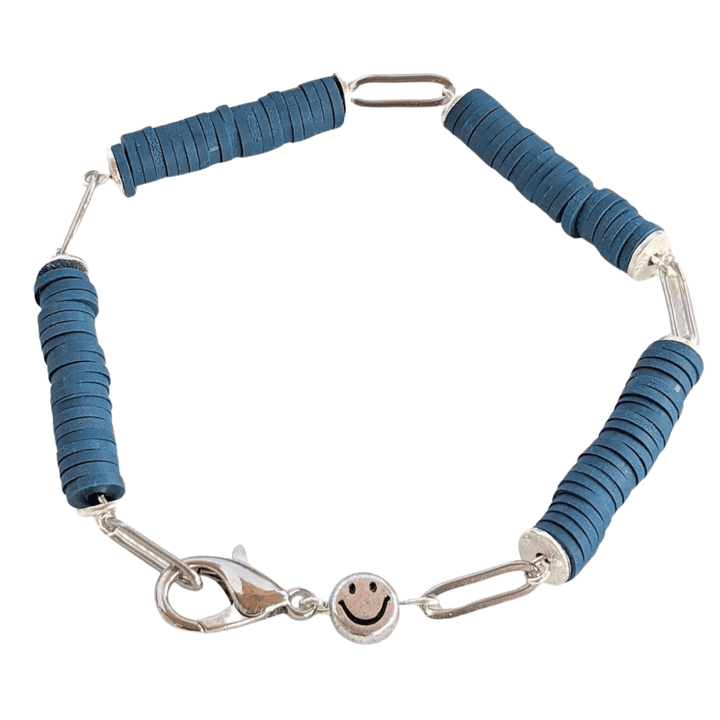 Dark Blue Smiley Stainless Steel Paperclip Chain Bracelet