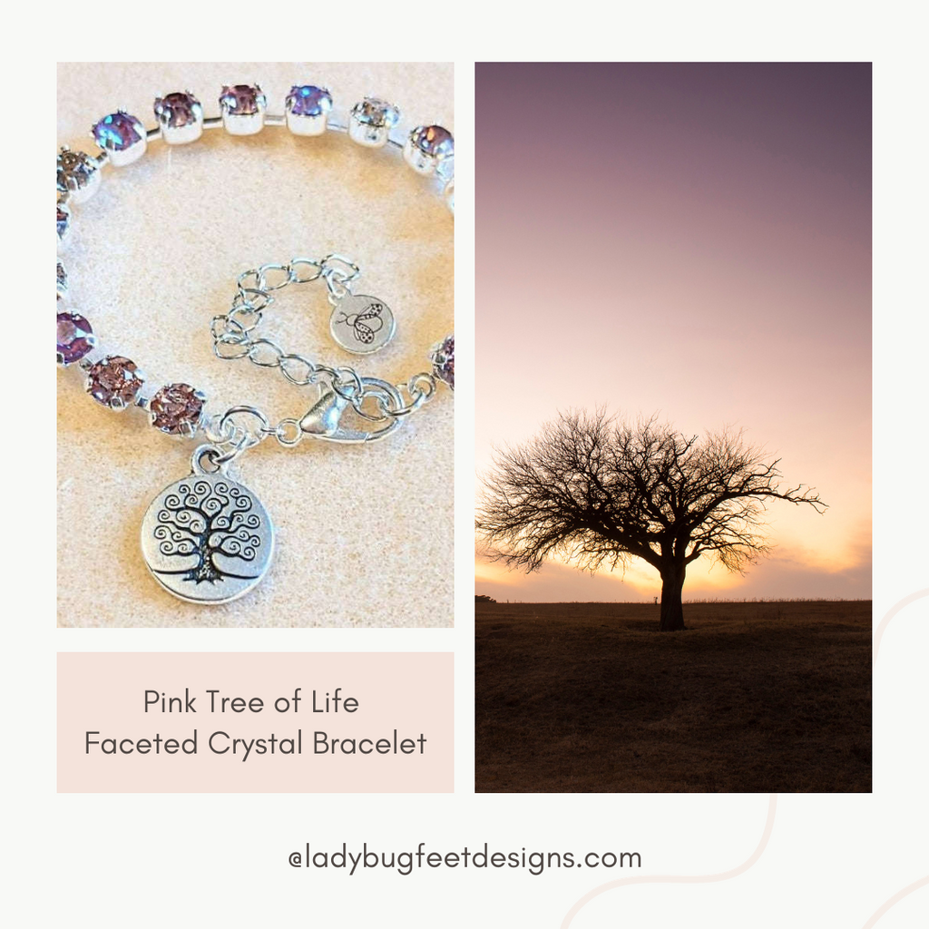 Pink Tree of Life Faceted Crystal Bracelet