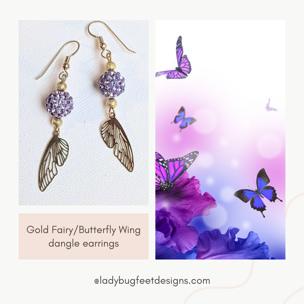 Gold Fairy/Butterfly Wing dangle earrings