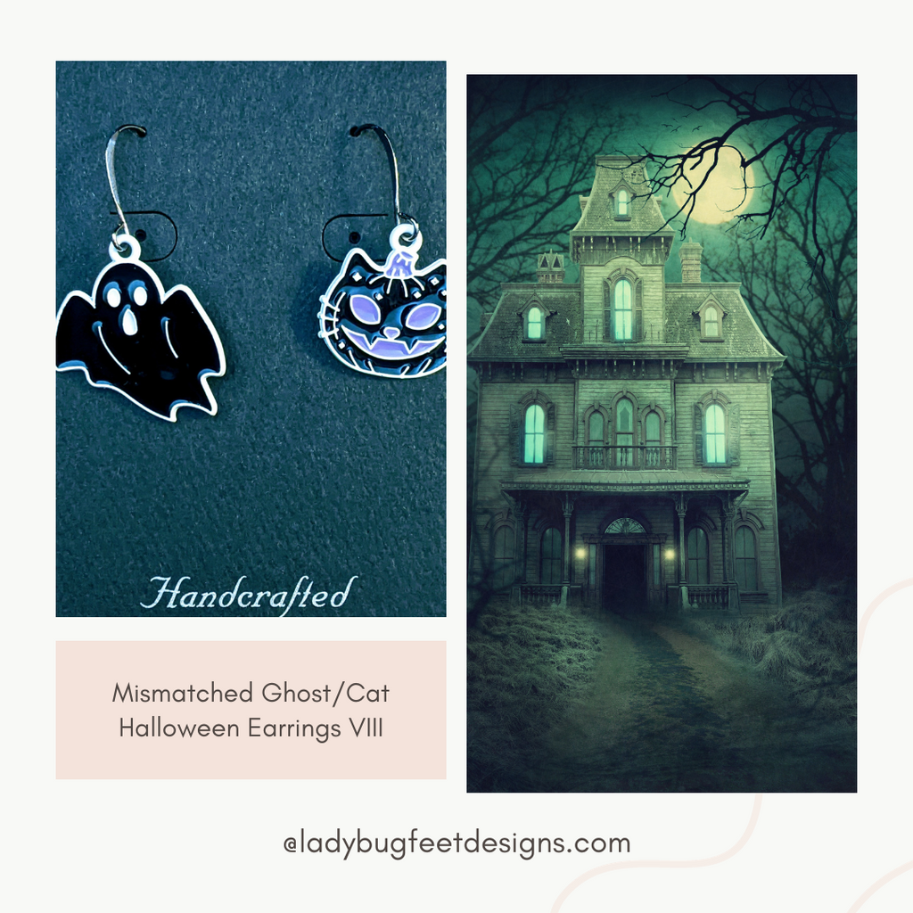 Mismatched Ghost/Cat Halloween Earrings VIII