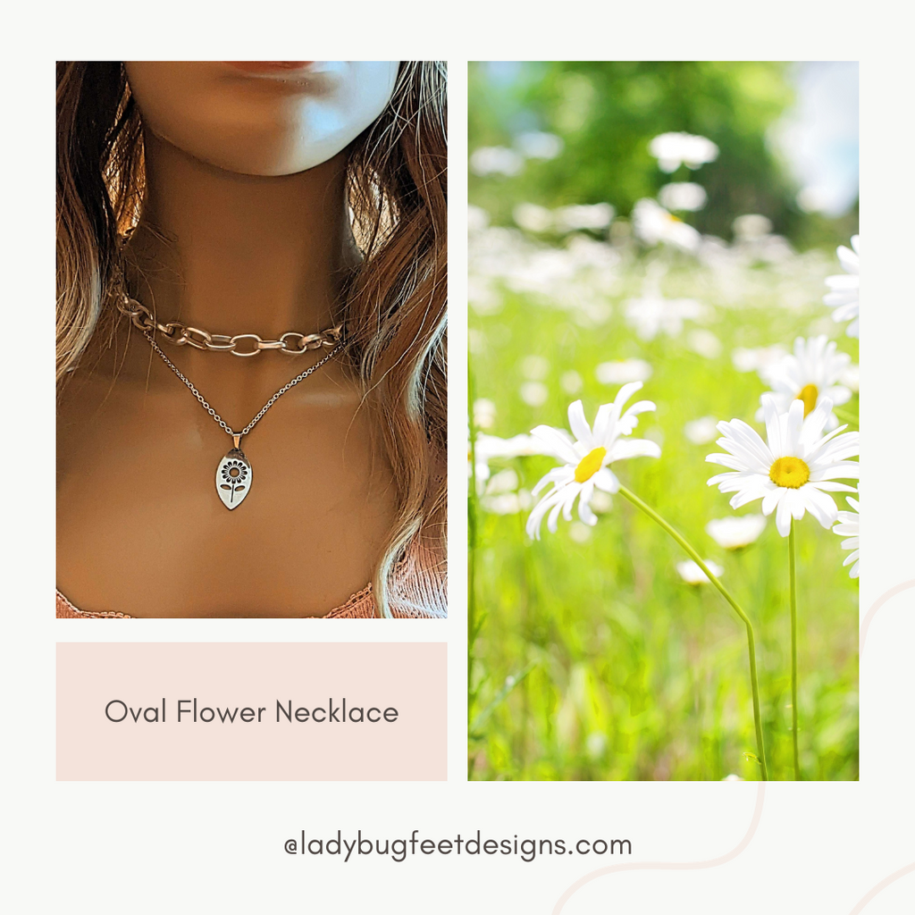 Oval Flower Necklace, 18- 24 inch