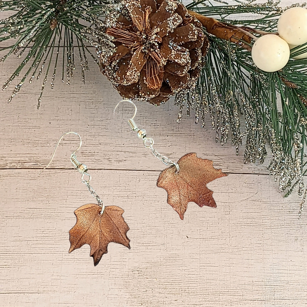 Maple Leaves Dangle Earrings, Silver