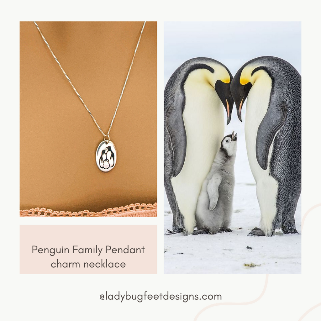 Penguin Family Pendant charm necklace, 22 inch