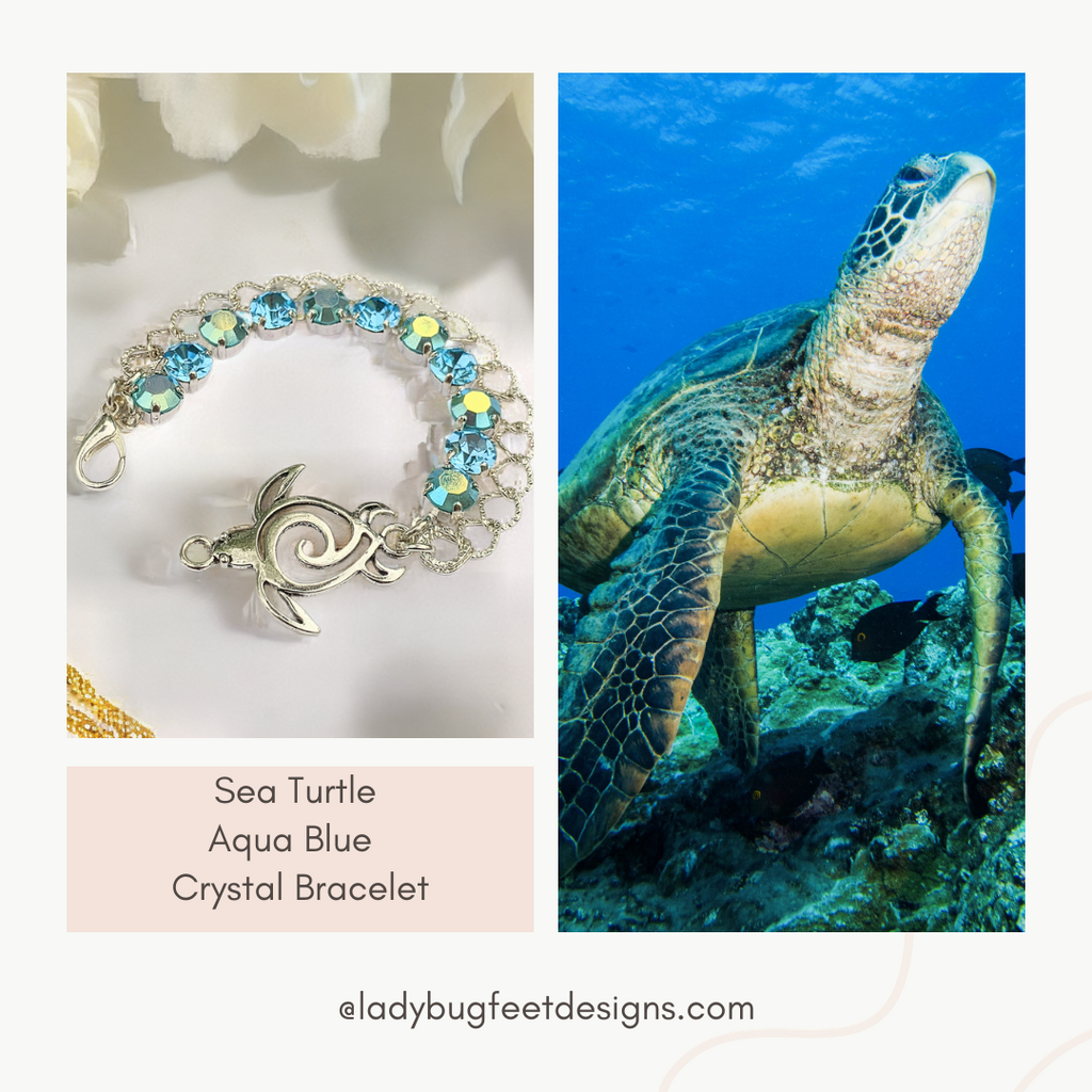 Sea Turtle Aqua Blue Crystal Bracelet