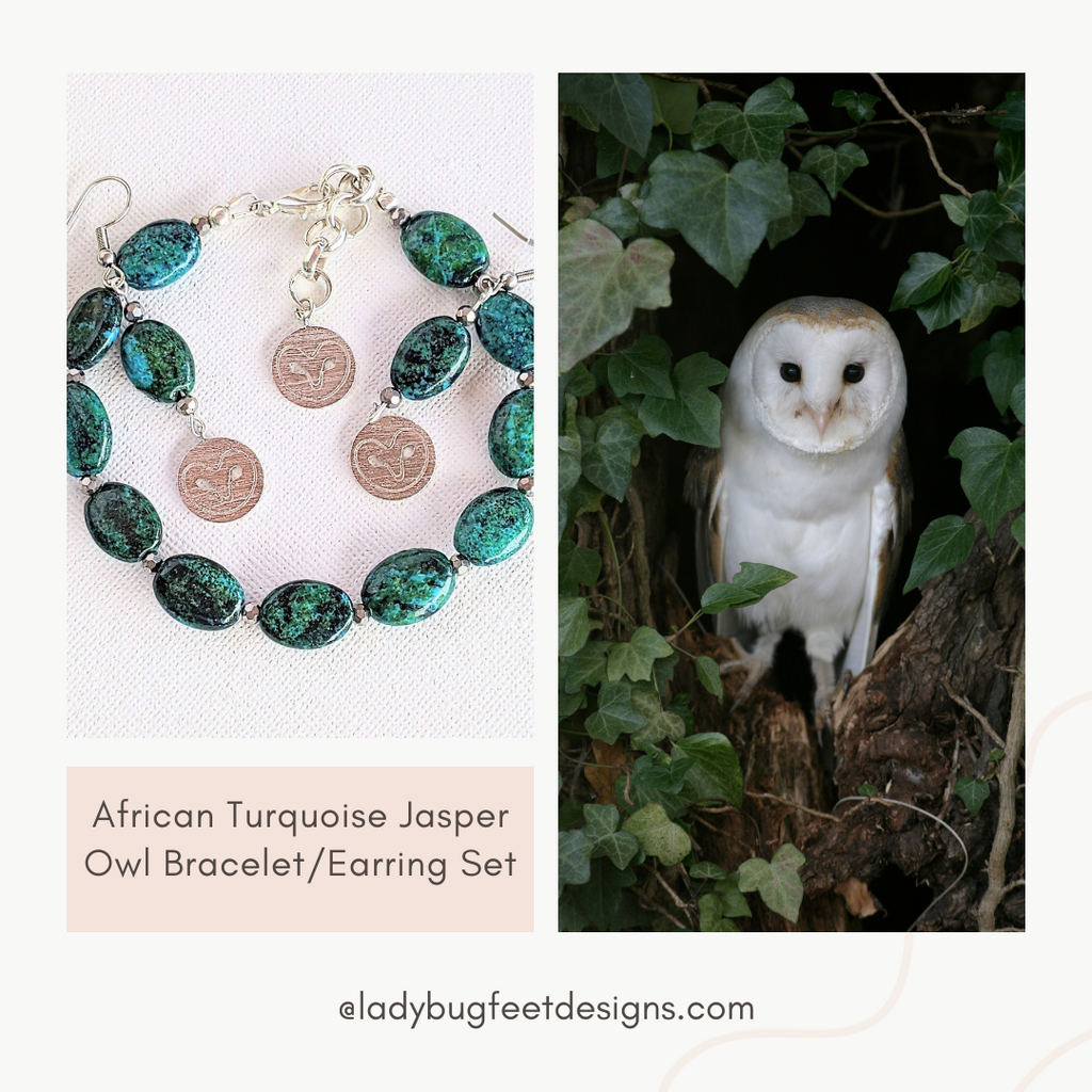 African Turquoise Jasper Owl Bracelet/Earring Set