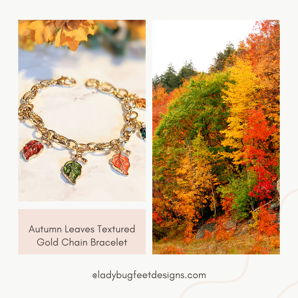 Autumn Leaves Textured Gold Chain Bracelet