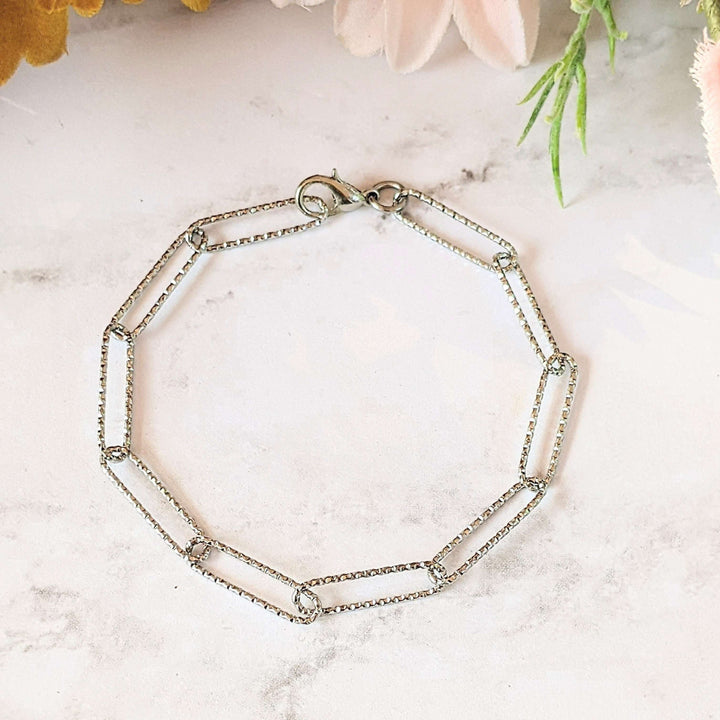 Diamond Cut Silver Paperclip Chain Bracelet