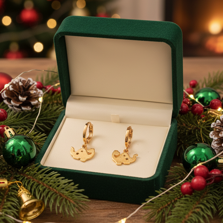 Dinosaur Gold Hoop earrings, Hoop Drop